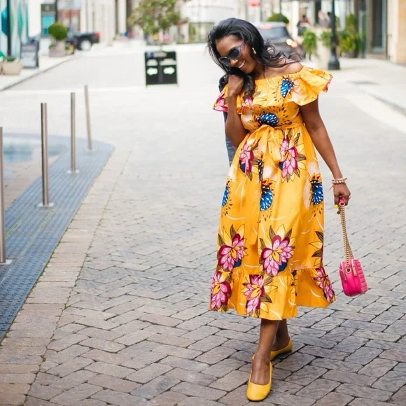 Grass-Fields Floral Off-Shoulder Midi Dress – Size 6 - Picture 5 of 15